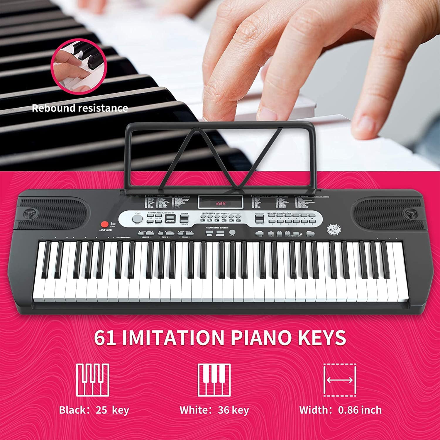 YouYeap 61-Key Portable Digital Electric Piano Keyboard for Beginners