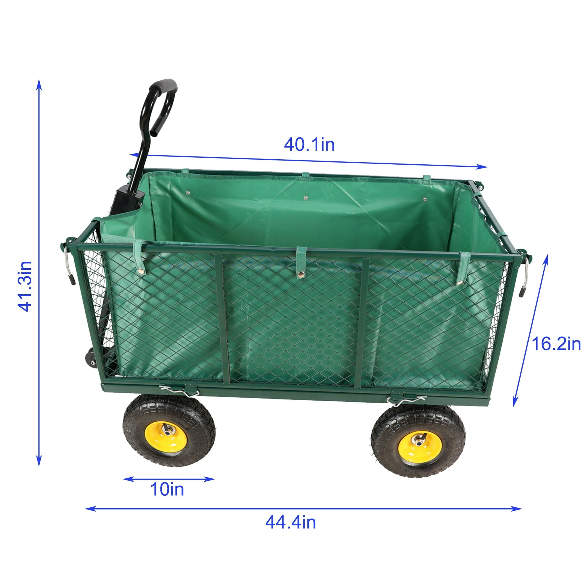 SUGIFT Heavy Duty Mesh Steel Garden Cart with Double Guardrai and Solid Wheels