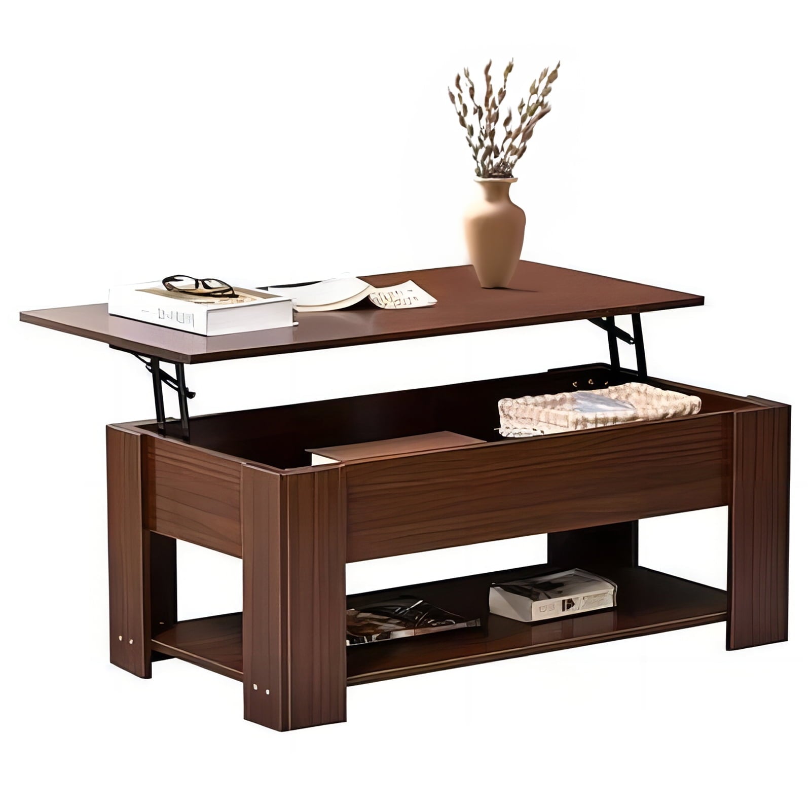 HONGGE Wooden Lift Top Coffee Table with Storage Shelves