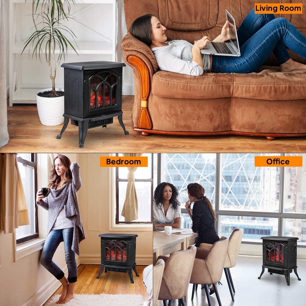 YouYeap Electric Fireplace Heater Infrared Space Heater with 3D Flame Effect Black