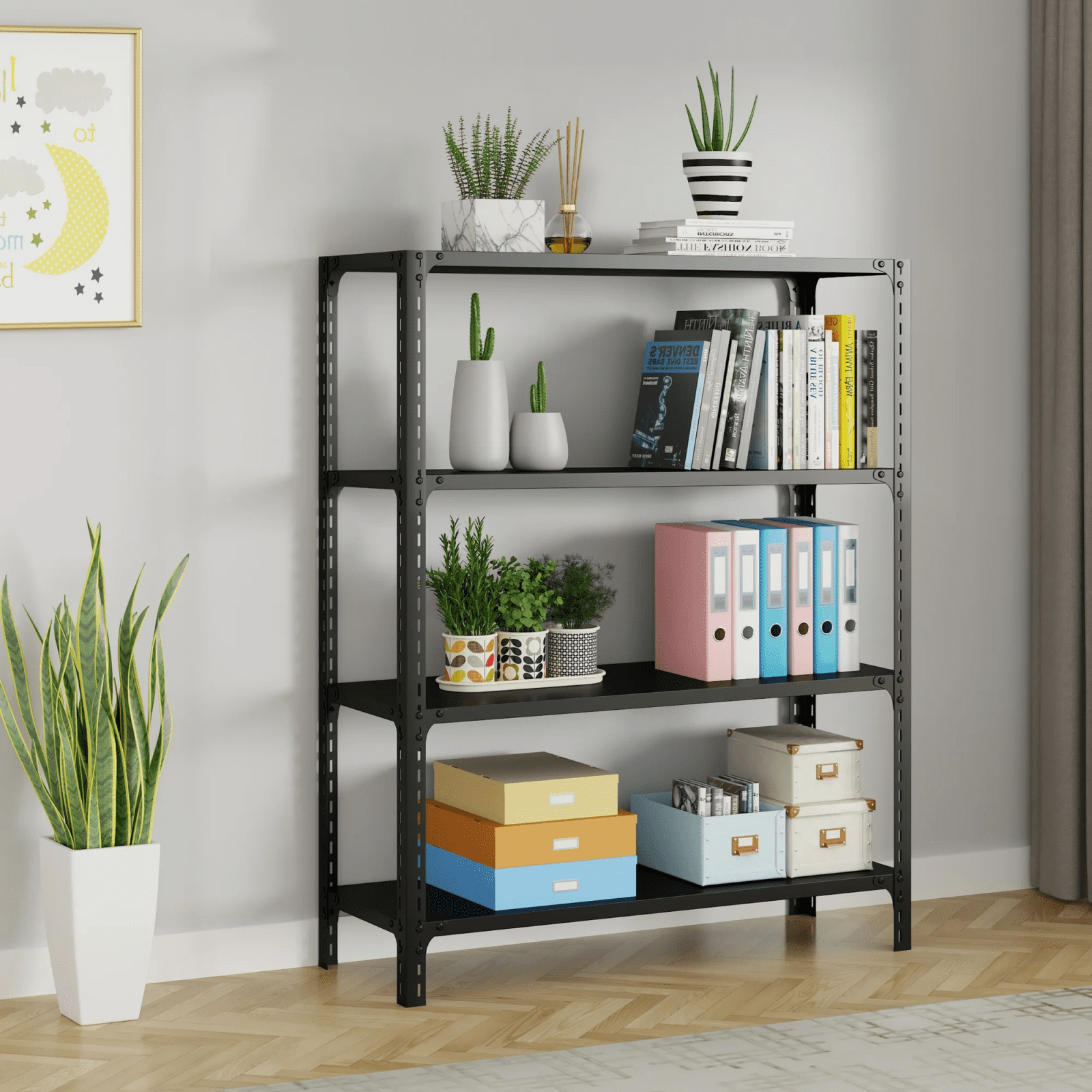 SUGIFT 4-Shelf Freestanding Shelves, Heavy Duty Organization Shelving Unit, 36inW x 18inD x 60inH Adjustable Storage Shelve, Metal Steel Shelving Racking, for Garage Black