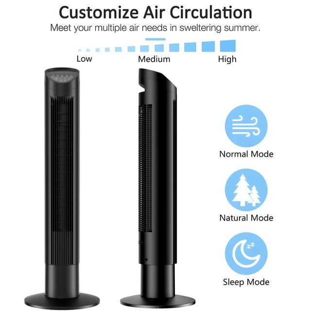 SUGIFT Tower Fan for Home, 35in Standing Floor Fan with Remote,Oscillating Fan, 3 Speeds, 3 Modes, 8H Timer, Quiet Bedroom Fan