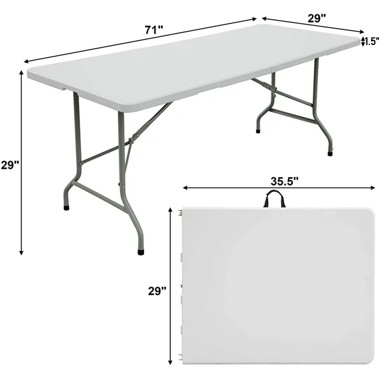 YouYeap 6ft Portable Plastic Folding Table, White