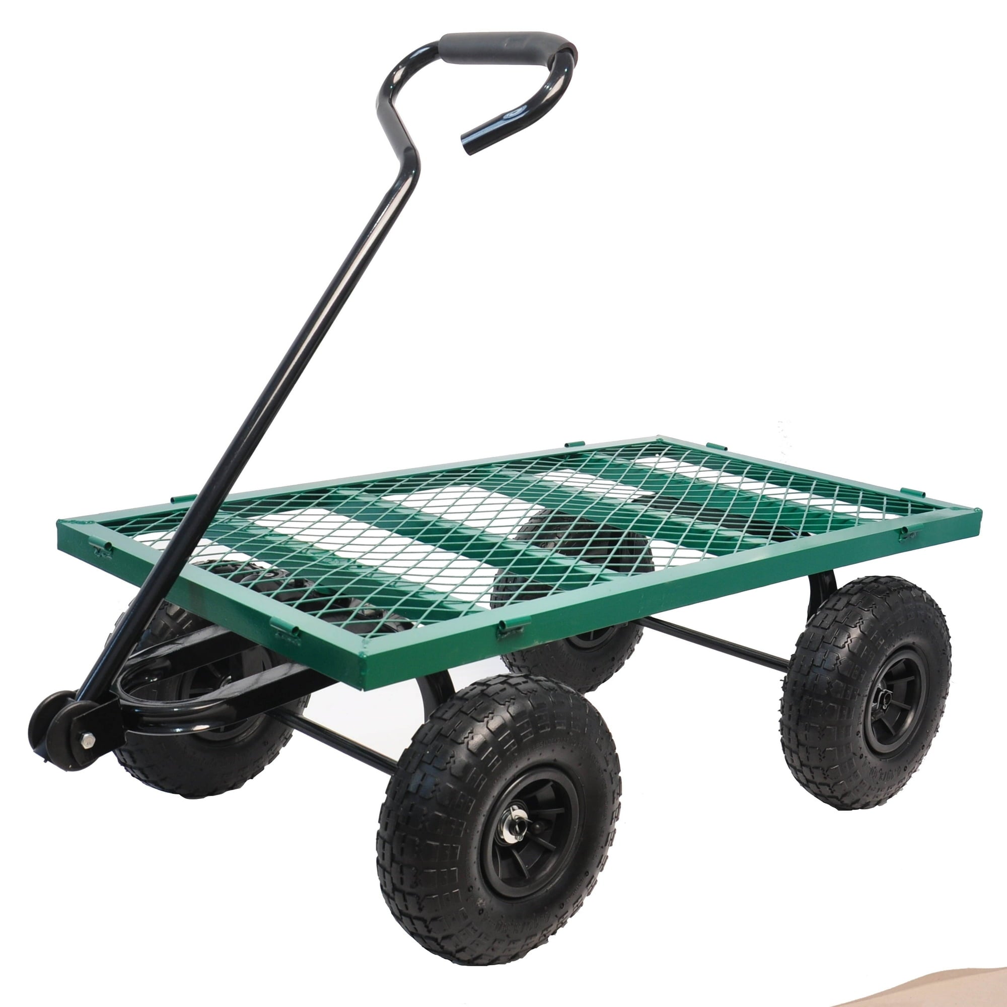 SUGIFT Heavy Duty Mesh Steel Garden Cart with Double Guardrai and Solid Wheels