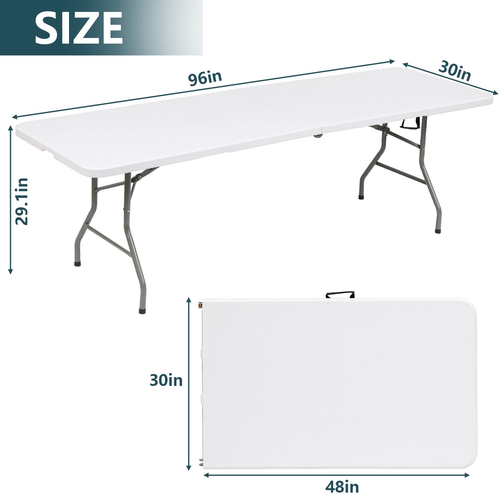 ALPULON 8FT Plastic Folding Table with Carrying Handle, White