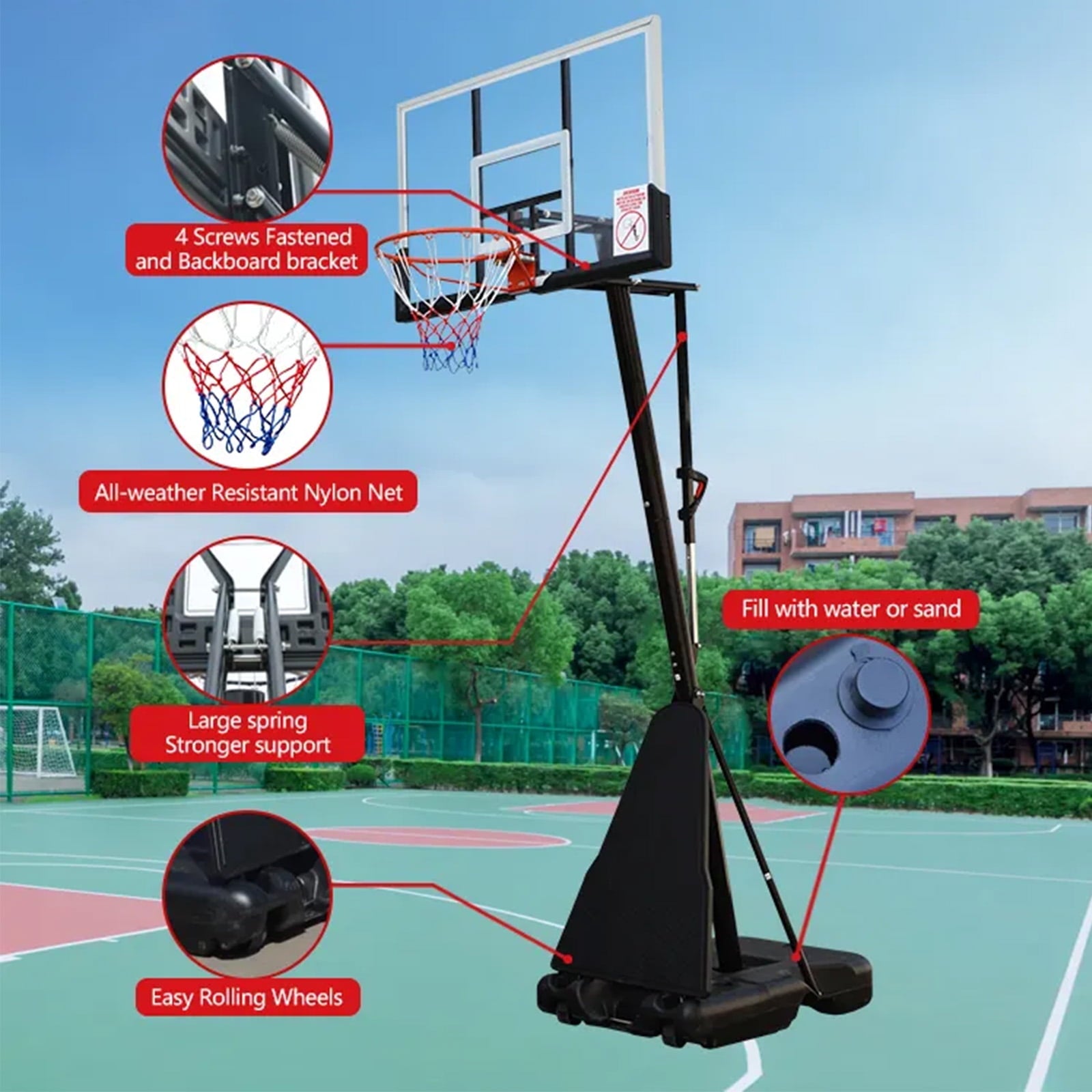 SUGIFT 54in Portable Basketball Hoop with Polycarbonate Backboard