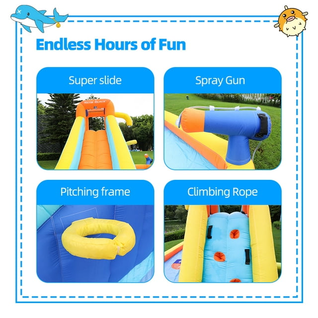 YouYeap Inflatable Water Slide Park Kids Splash Pool Bounce House with 450W Blower