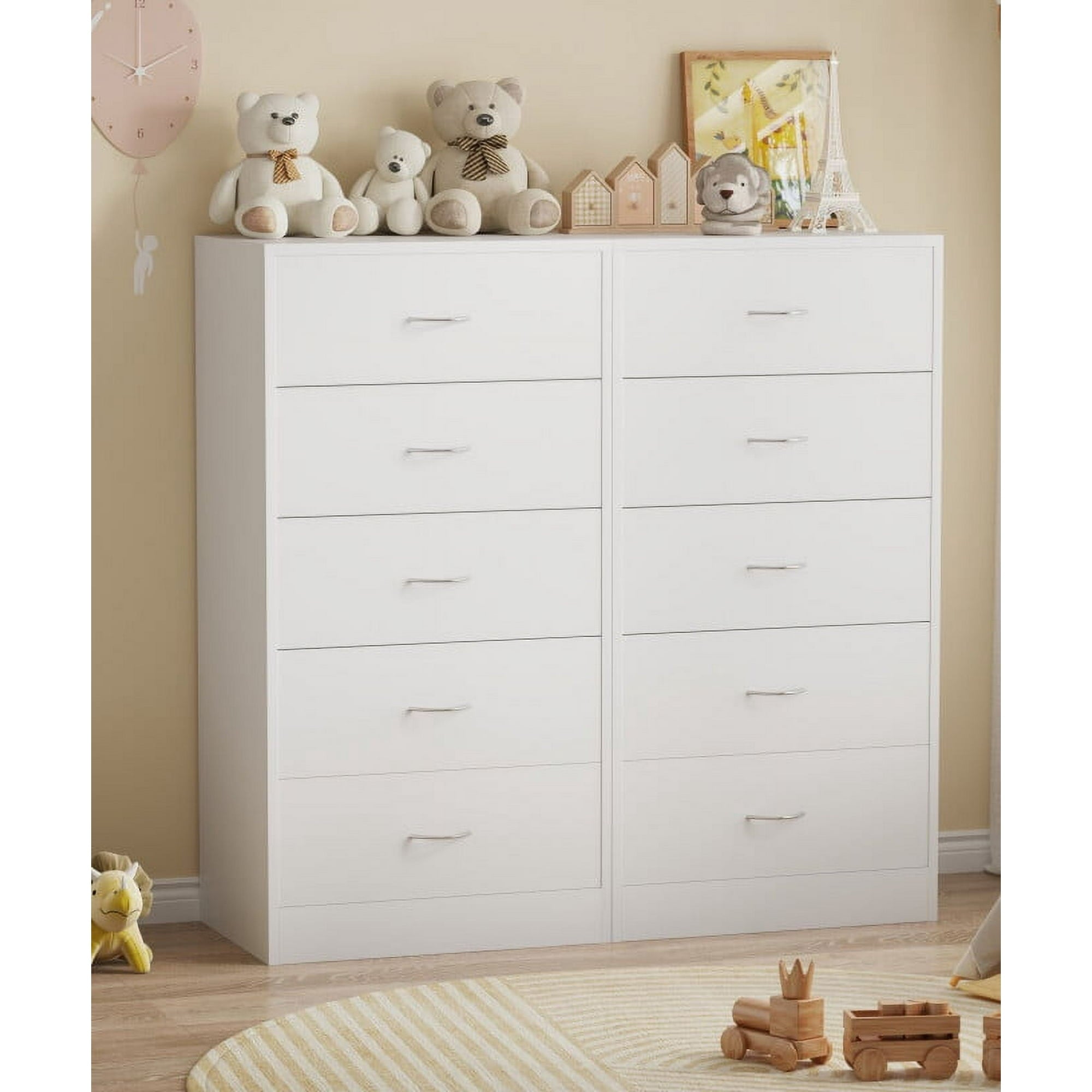 SUGIFT 5 Drawer Dresser, Modern Wood Chest of Drawers for Bedroom, White