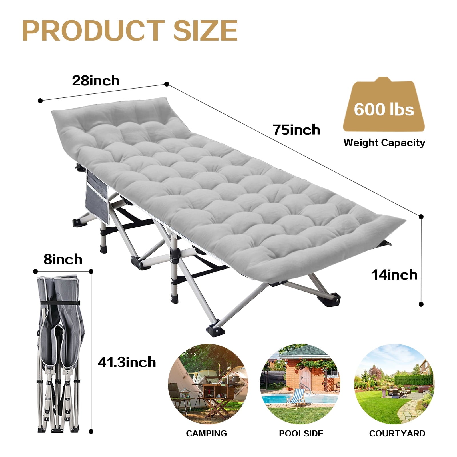 Vebreda 2 Pack Folding Camping Cot for Adult 75in Portable Folding Bed Cot with Mattress