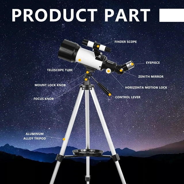 Givimo Telescope for Adults Astronomy, 40070 Refractor Telescope for Kids Beginners, Portable Telescope with Tripod, Phone Adapter and Carry Bag, White