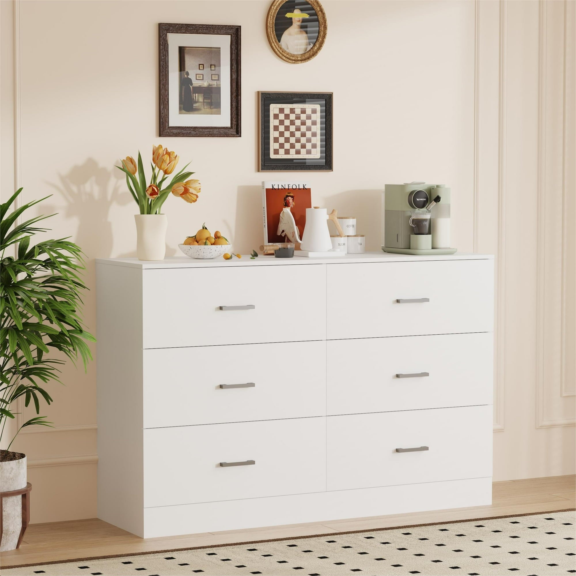 SUGIFT 6 Drawer White Double Dresser for Bedroom