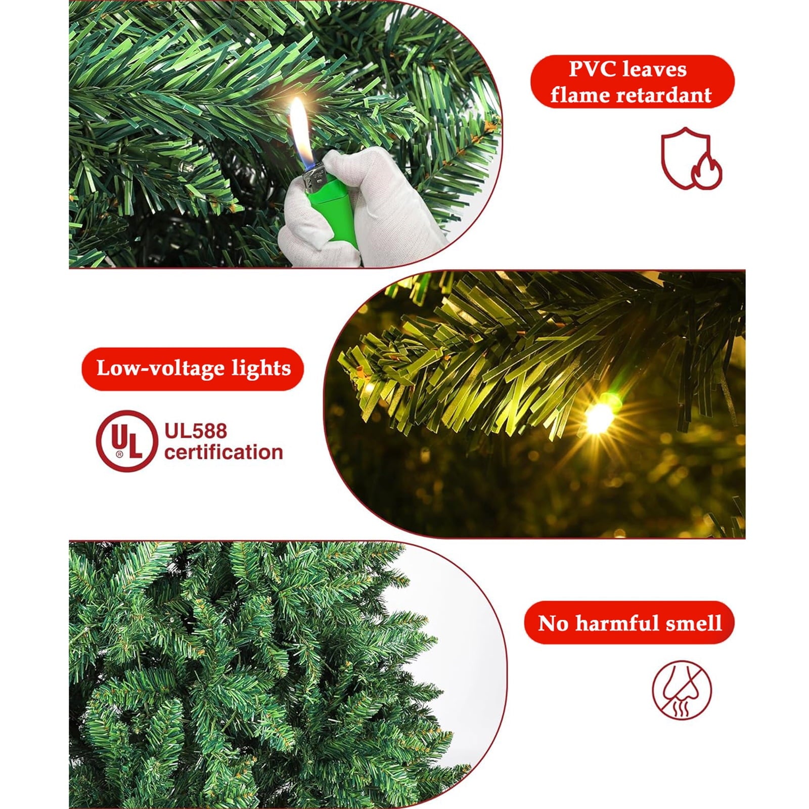 SUGIFT 7.5ft Pre-Lit Premium Hinged Artificial Holiday Christmas Pine Tree for Home, Office, Party Decoration w/ 1,346 Branch Tips, 400 Lights, Metal Hinges and Foldable Base