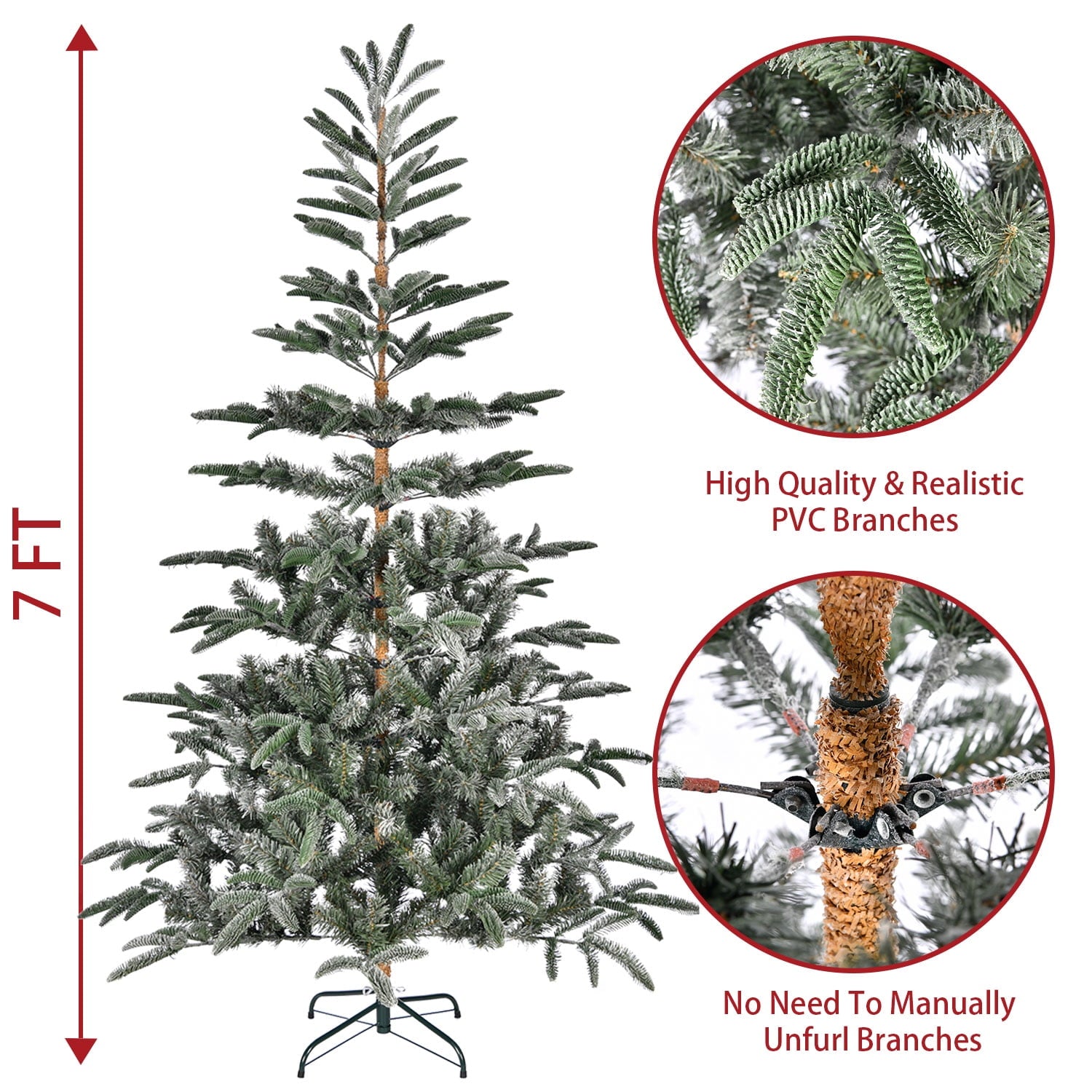 SUGIFT 7ft Aspen Fir Premium Christmas Tree Holiday Flocked Snow Pine 700 Branches