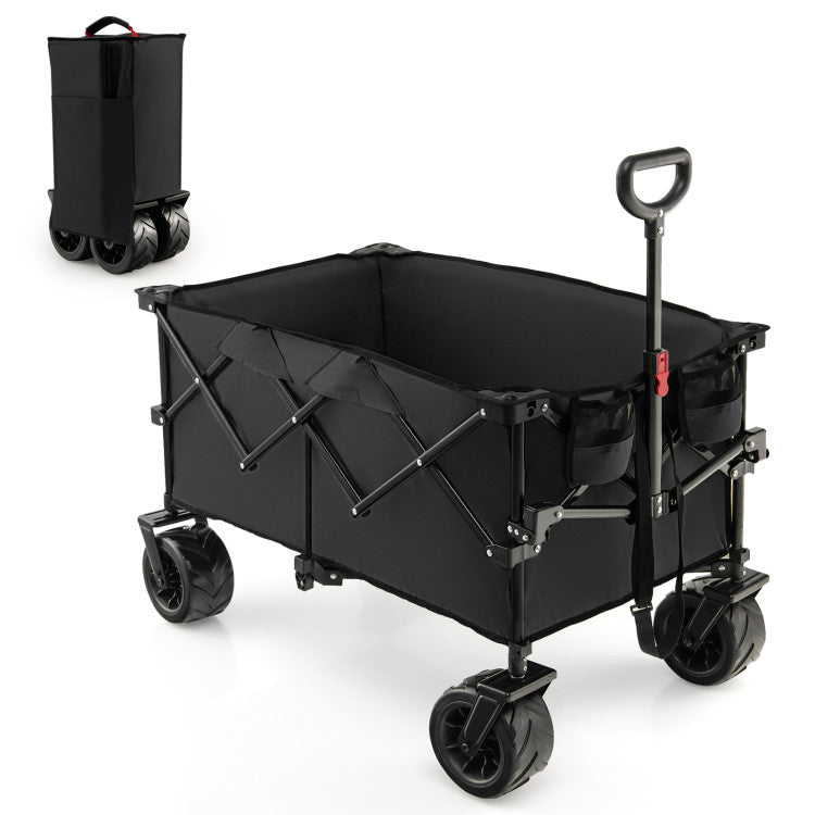 SUGIFT Folding Utility Garden Cart with Wide Wheels and Adjustable Handle