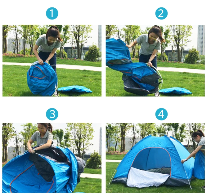 Harigal Camping Tent 2 Person Automatic Pop Up Instant Tent Waterproof Windproof Portable Blue