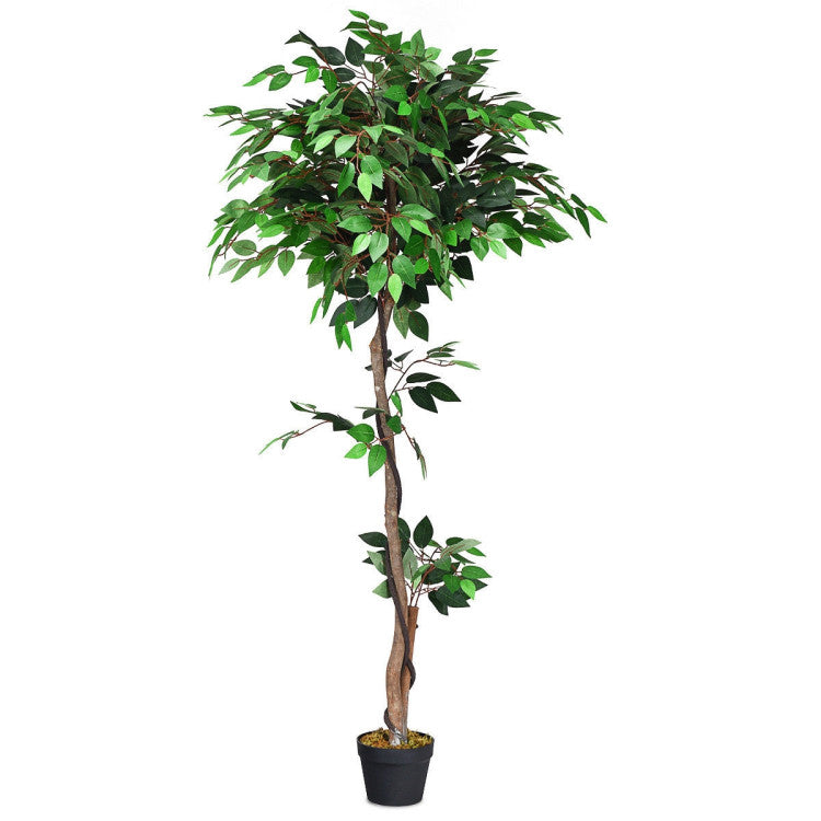 SUGIFT 5.5 Feet Artificial Ficus Silk Tree with Wood Trunks