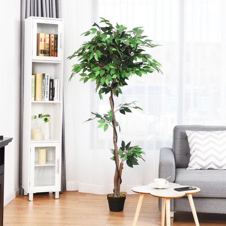 SUGIFT 5.5 Feet Artificial Ficus Silk Tree with Wood Trunks