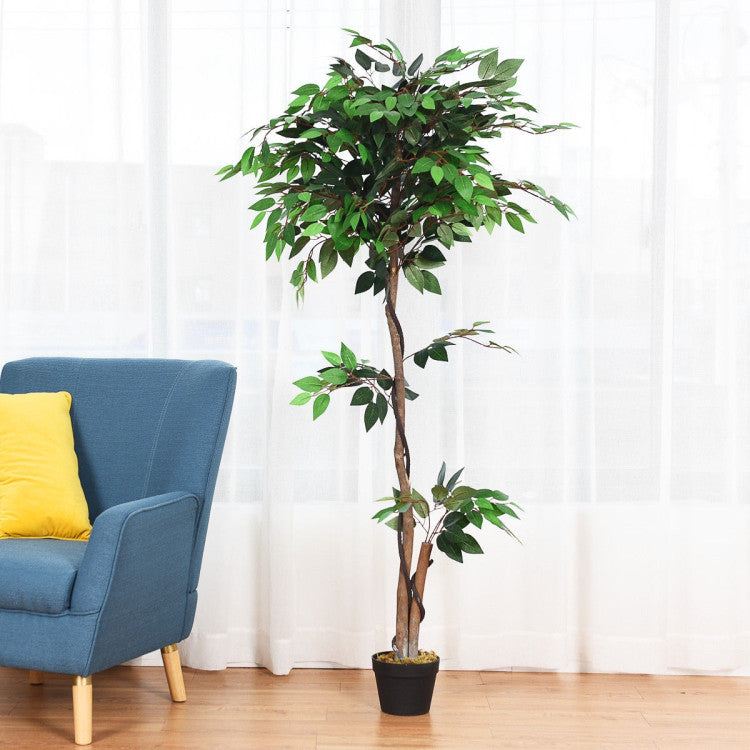 SUGIFT 5.5 Feet Artificial Ficus Silk Tree with Wood Trunks