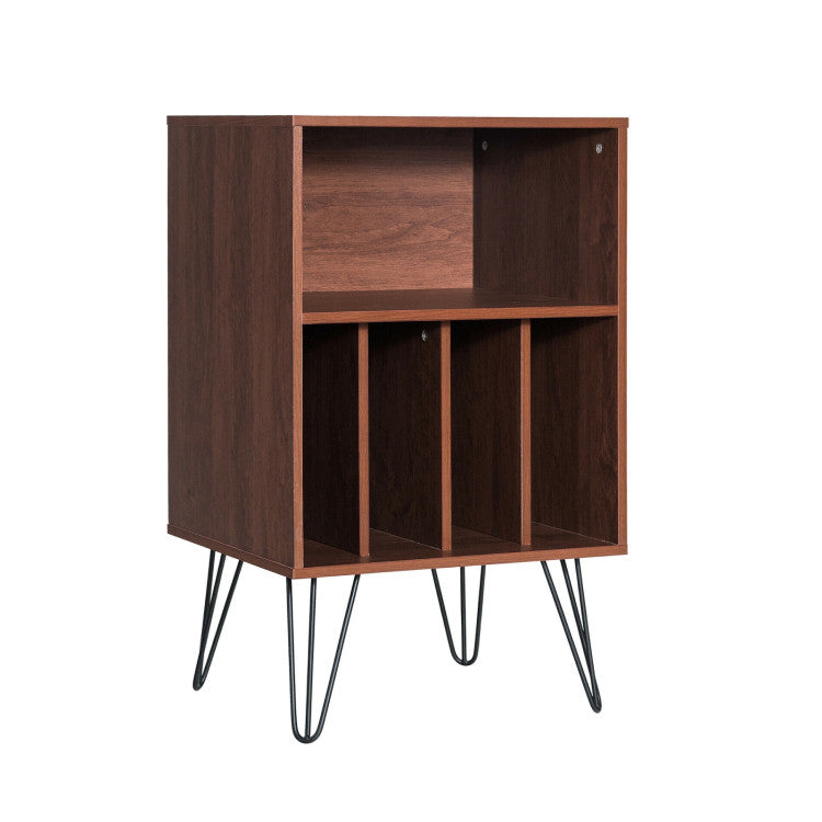 SUGIFT Freestanding Record Player Stand Record Storage Cabinet with Metal Legs