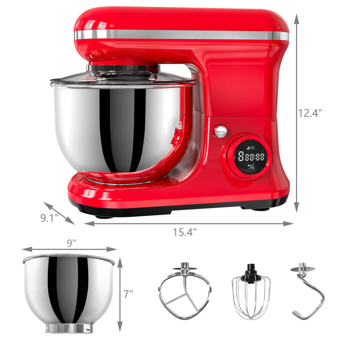 HONGGE Electric Stand Mixer, 5.3QT 500W 6-Speed Red