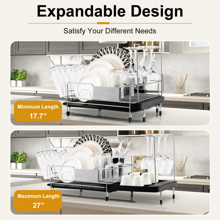 Expandable Dish Rack with Drainboard and Swivel Spout