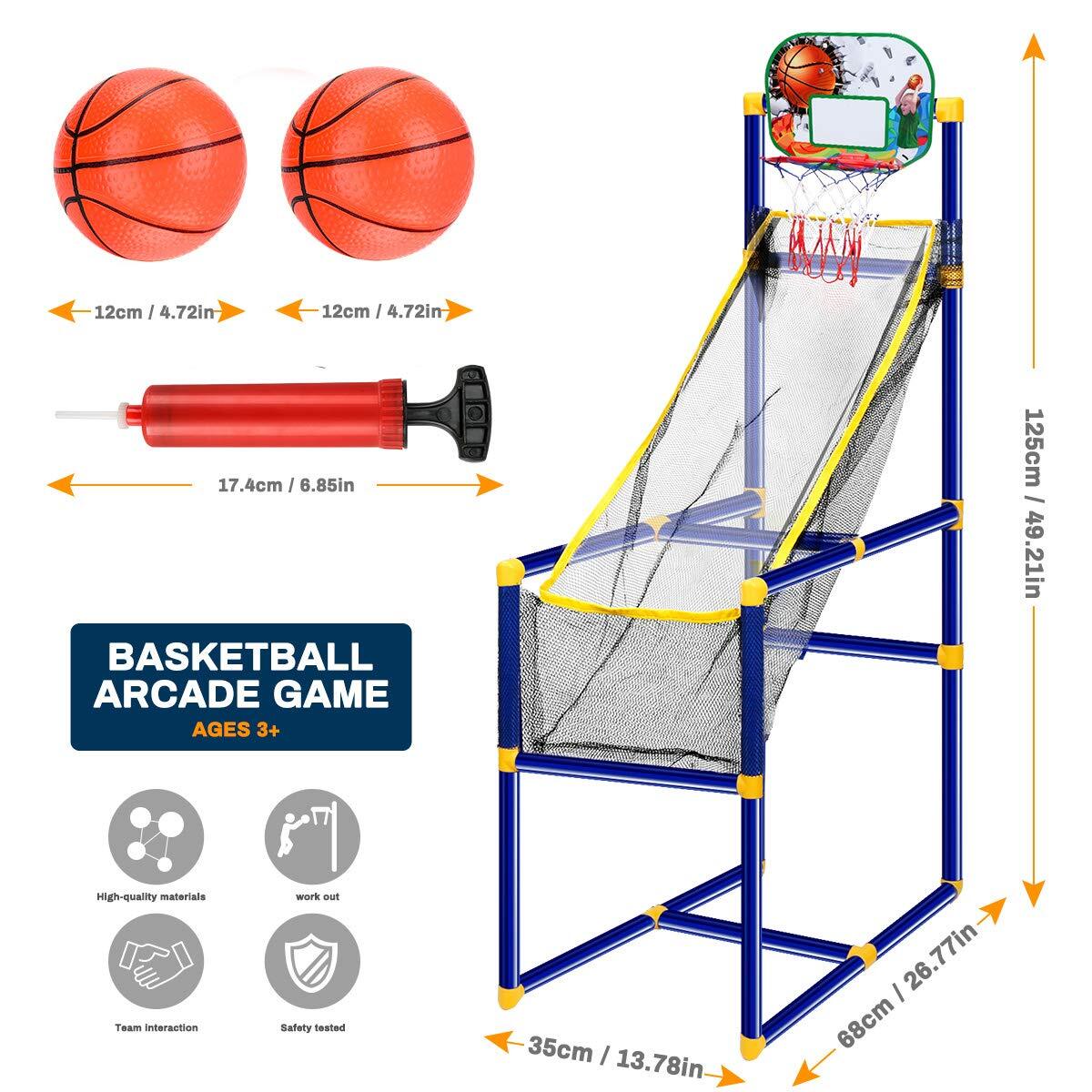 Harigal Basketball Arcade Game for Kids Toddlers Arcade Basketball Hoop Indoor and Outdoor Basketball Shooting System Sports Toys with 2 Inflatable Balls Pump