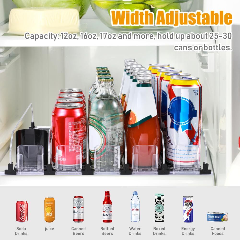 SUGIFT Drink Dispenser for Fridge, Self-Pushing Soda Can Dispenser for Refrigerator with Automatic Pusher Glide, Drink Organizer for Fridge, 5 Row