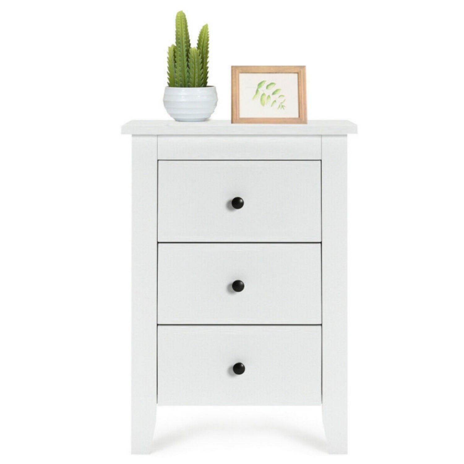 SUGIFT Nightstand End Beside Table Drawers Modern Storage Bedroom Furniture-White