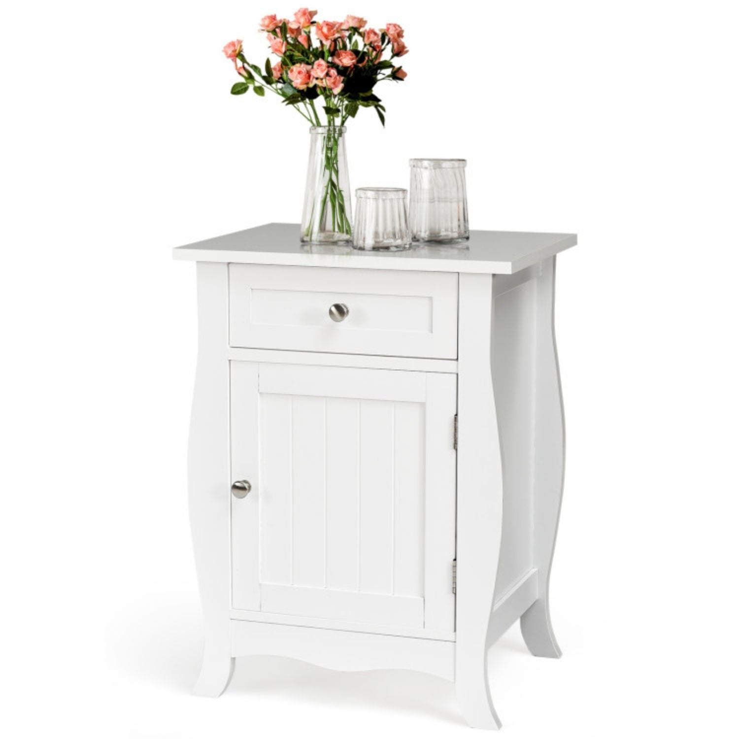 SUGIFT Wooden Accent End Table with Drawer Storage Cabinet Nightstand-White