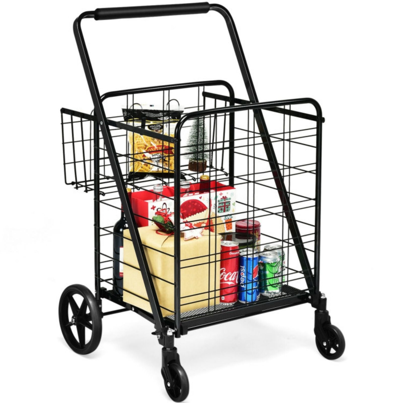 SUGIFT Heavy Duty Folding Utility Shopping Double Cart-Black