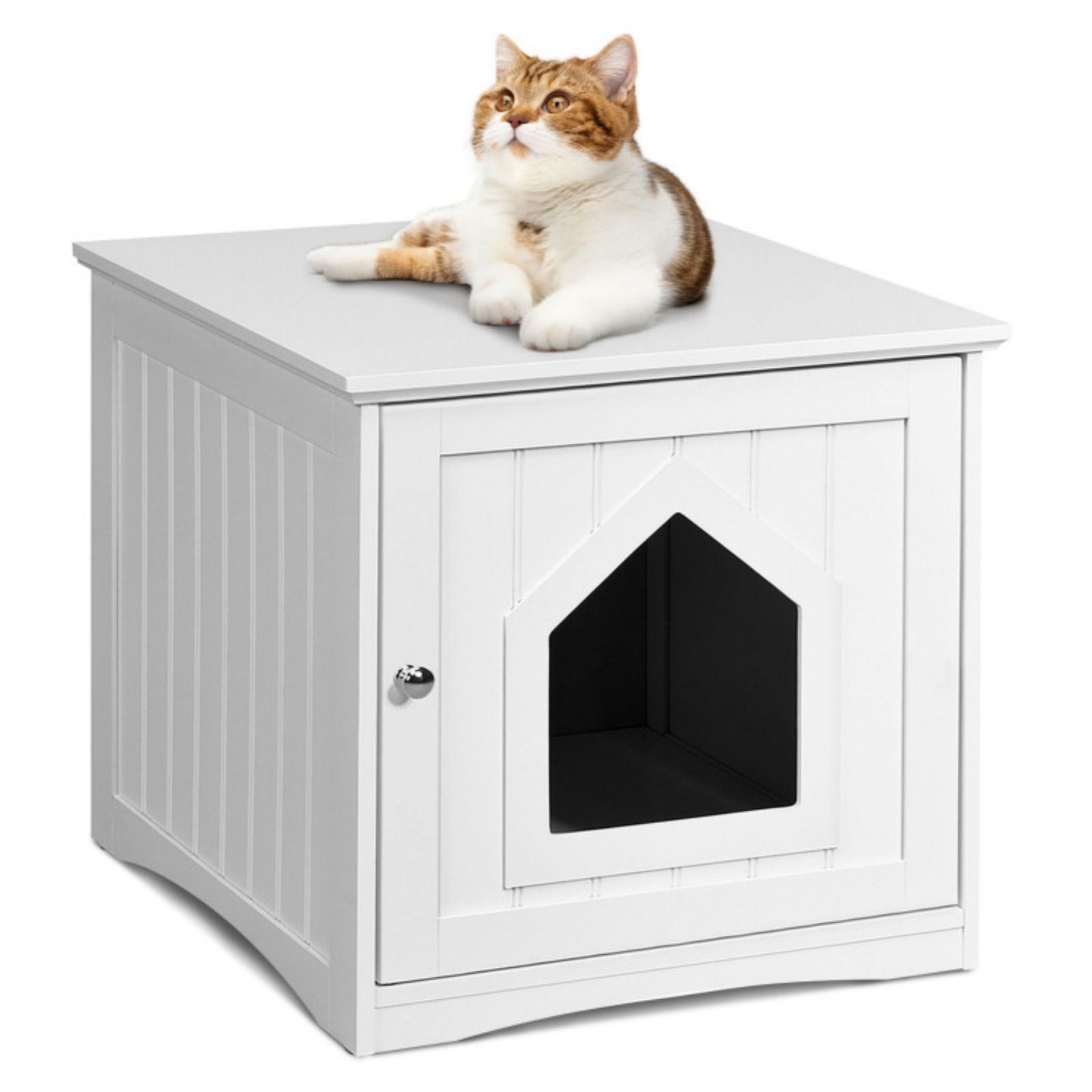 SUGIFT Sidetable Nightstand Weatherproof Multi-function Cat House-White