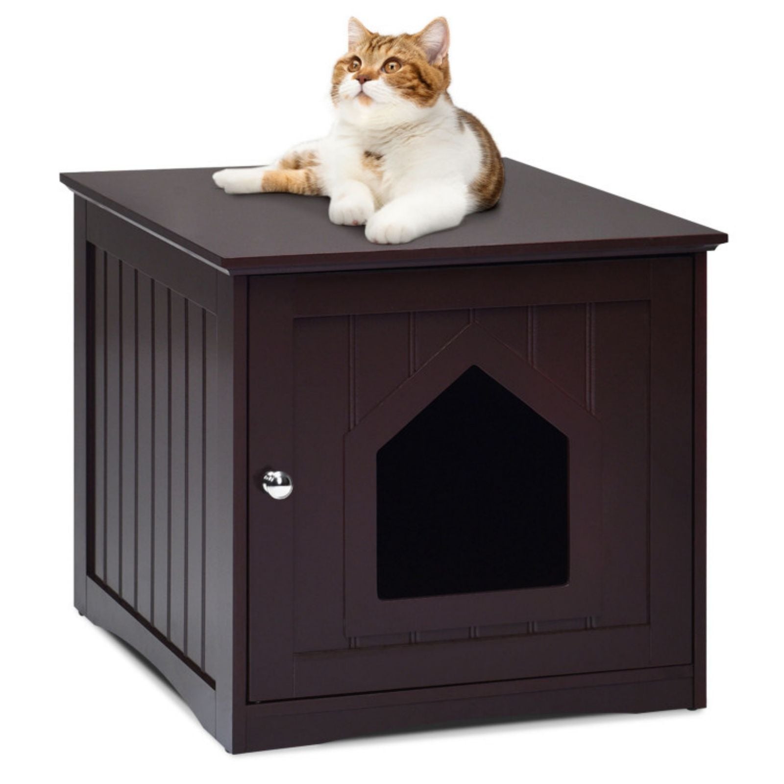 SUGIFT Sidetable Nightstand Weatherproof Multi-function Cat House-Brown