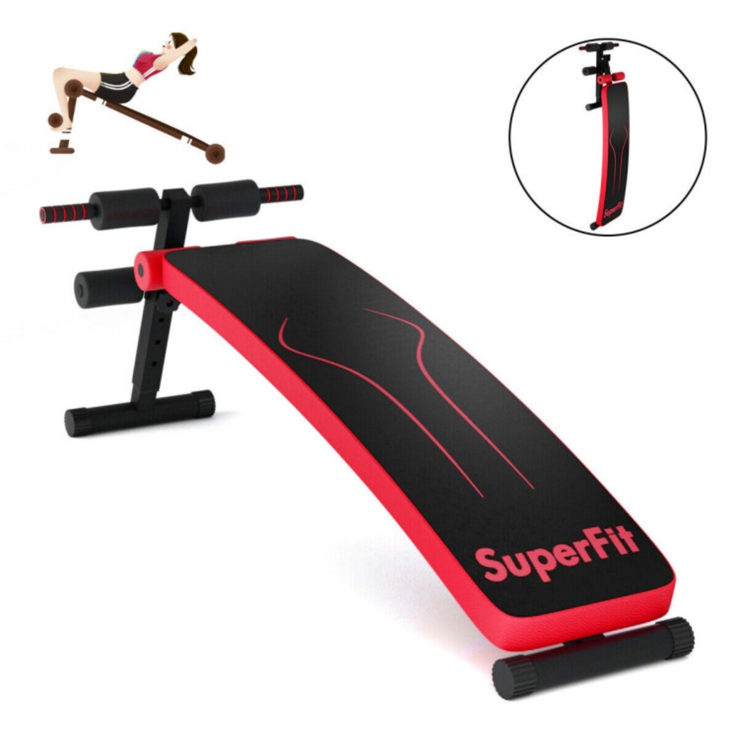 SUGIFT Folding Weight Bench Adjustable Sit-up Board Workout Slant Bench-Red