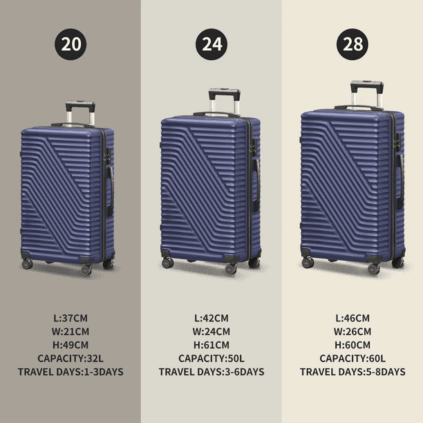 SUGIFT Luggage Sets 3 Piece 20/24/28 inch Suitcase Sets Hardside Luggage Set, Navy Blue