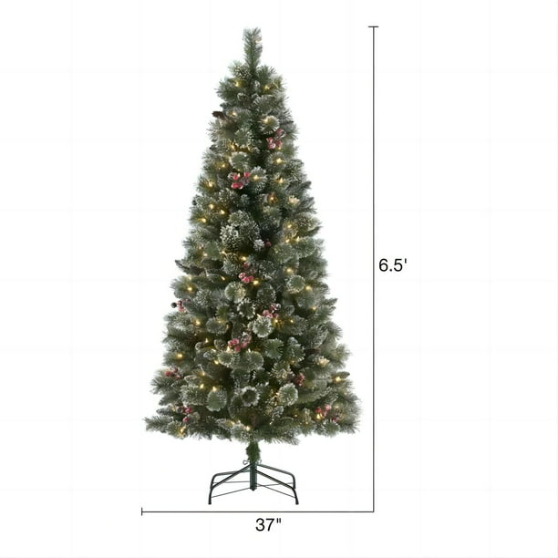 SUGIFT 6.5 ft Pre-Lit Glittering Frosted Pine Artificial Christmas