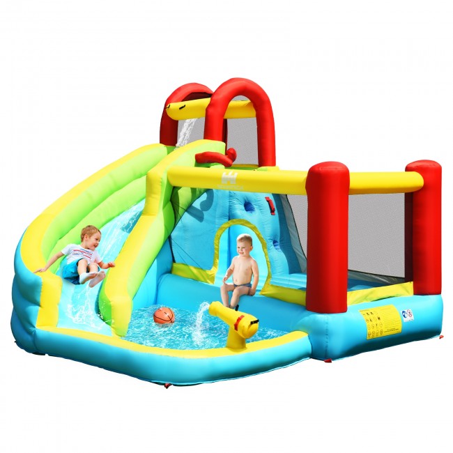 SUGIFT 6 in 1 Inflatable Bounce House with Climbing Wall and Basketball Hoop,Kids water pool Slide Castle without Blower