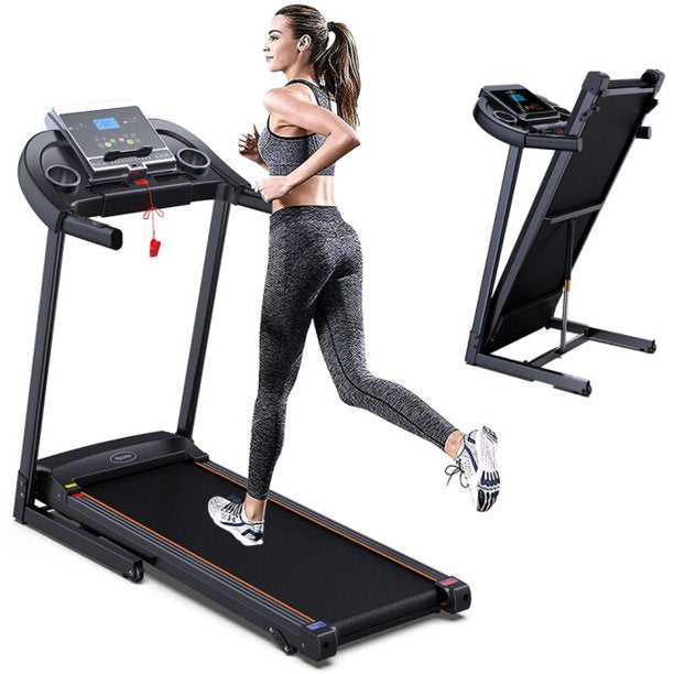 Multi-Functional Electric Folding Treadmill With Cup Holder Heart Pulse System Low Noise Built-in MP3 Speaker, 12 Preset Program