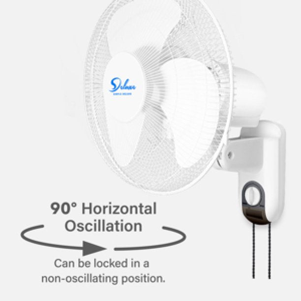 SUGIFT Household Wall Mount Fans 16In Adjustable Tilt,Quiet Operation Household Wall Mount Fans Oscillatin,90 Degree, 3 Speed Settings, White