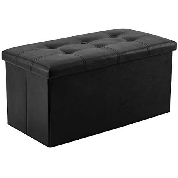 30 inches Folding Storage Ottoman, 80L Storage Bench for Bedroom and Hallway, Faux Leather Black Footrest with Foam Padded Seat, Support 350lbs