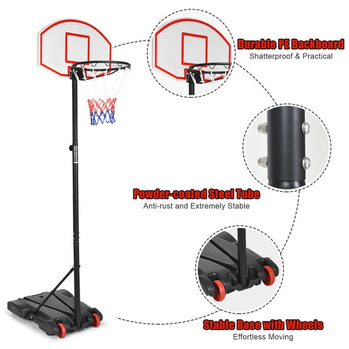 29 in. Kids Portable Adjustable Basketball Hoop Stand with Wheels