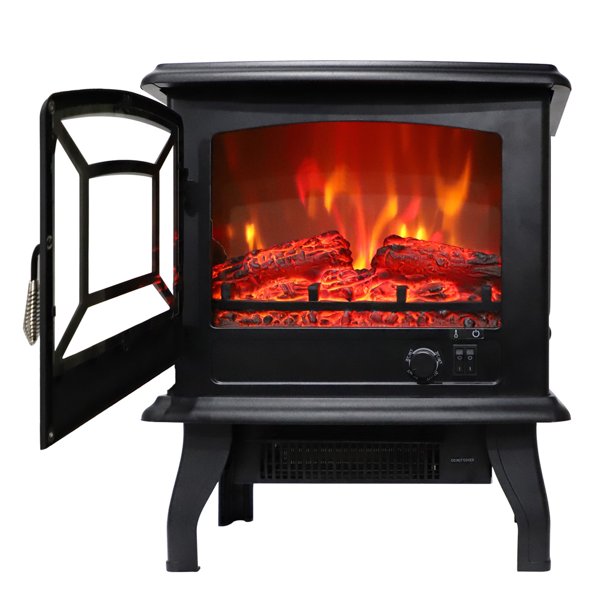 1400W Electric Stove Heater Infrared Quartz Fireplace 3D Flame Log Stove Firebox