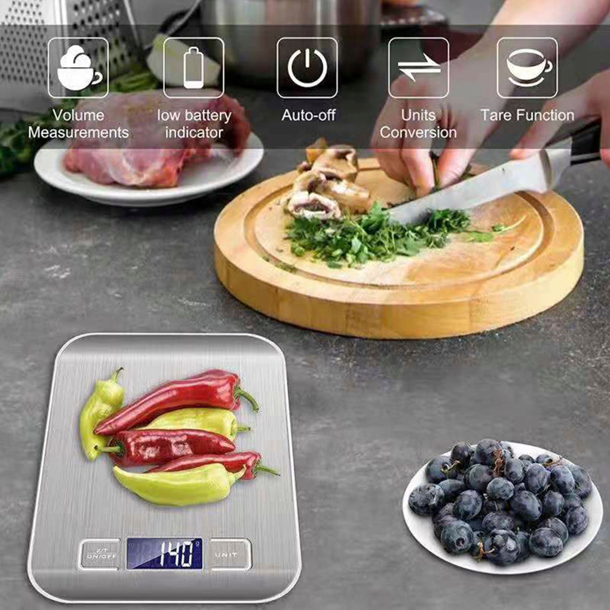 Stainless Steel Silver Lcd Display Digital Kitchen Scale Multifunction Food Scale 22 lbs.