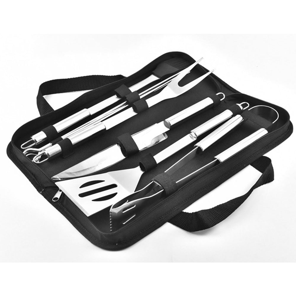 Silver Cooking Accessory Outdoor Stainless Steel Grill Tool Set with Case (9-Piece)