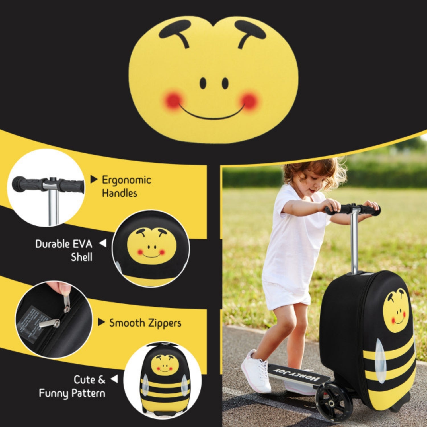 SUGIFT Hardshell Ride-on Suitcase Scooter with LED Flashing Wheels,Yellow