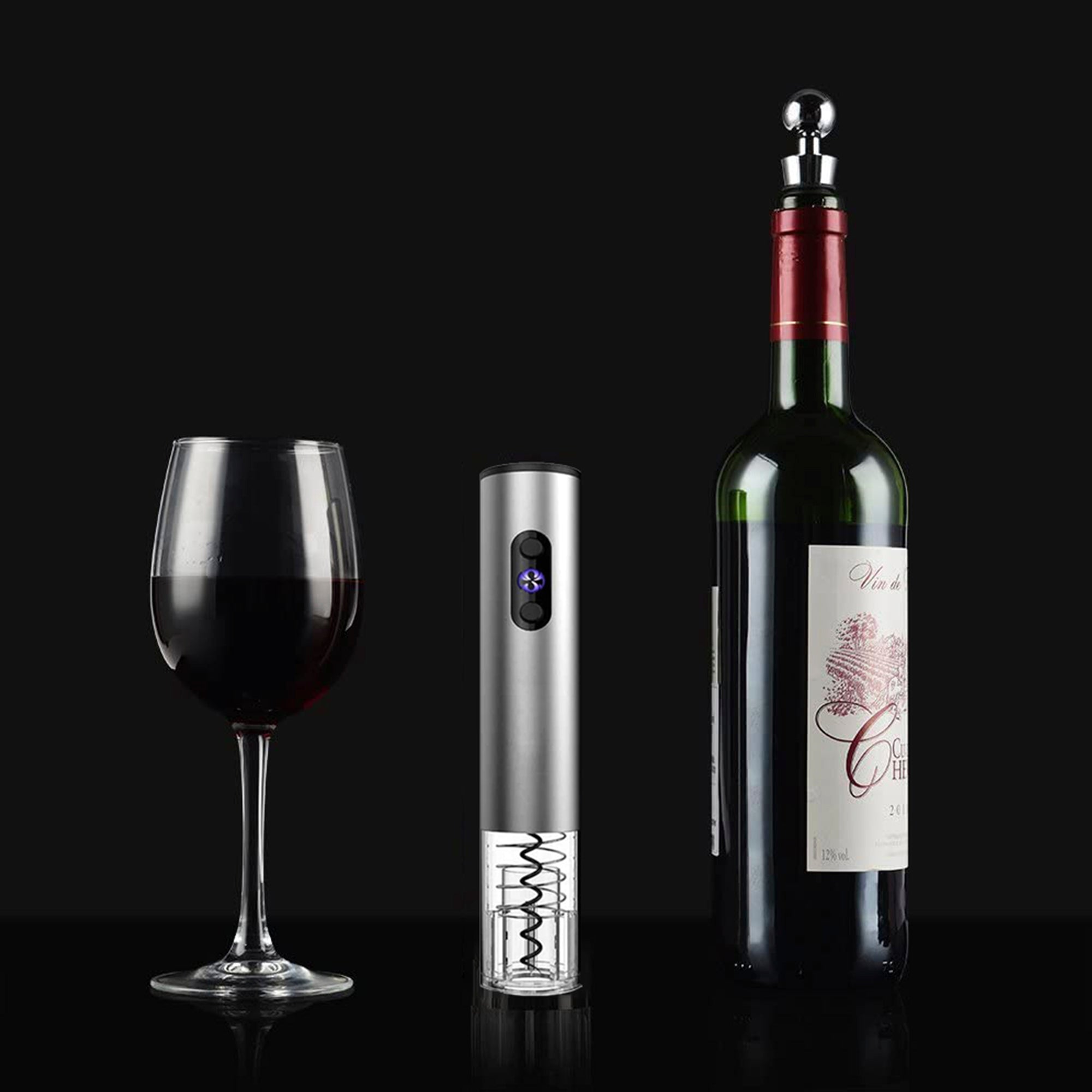 Electric Wine Opener in Gray with Stainless Steel Spring and Teflon Drill for Home Use