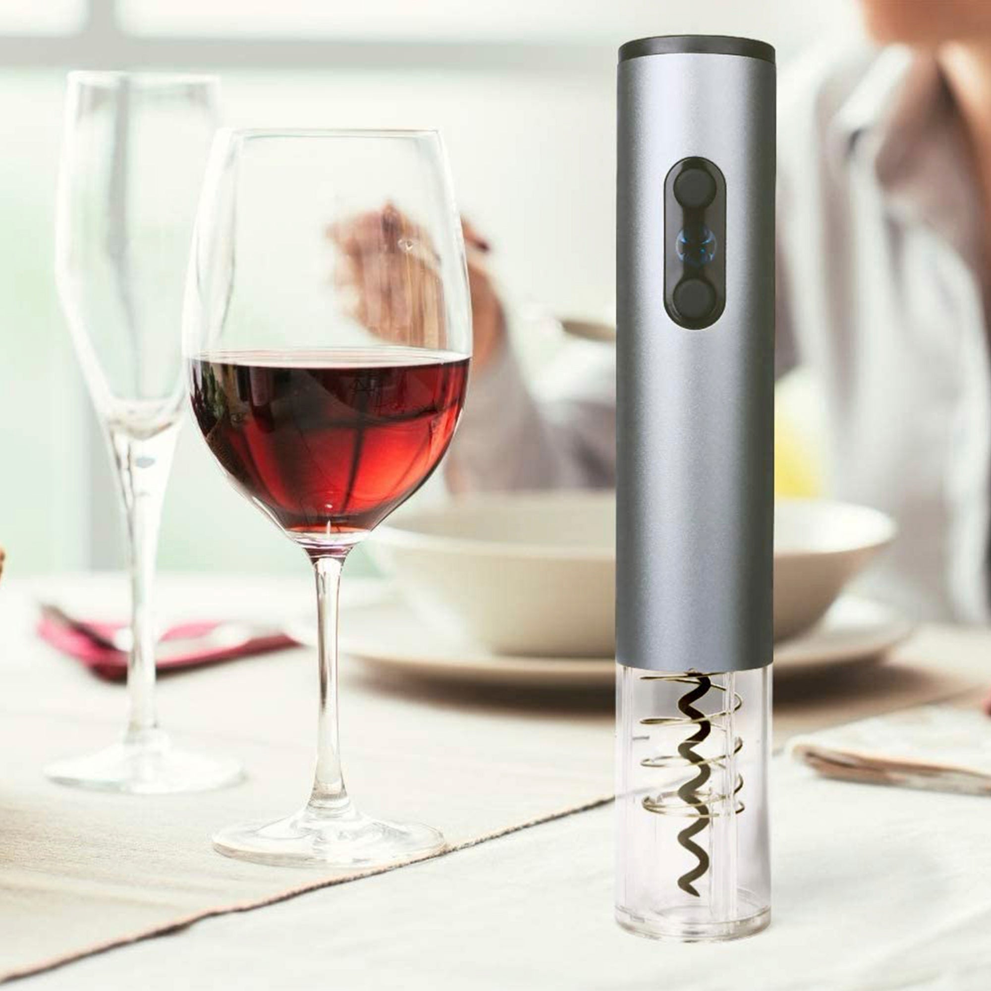 Electric Wine Opener in Gray with Stainless Steel Spring and Teflon Drill for Home Use