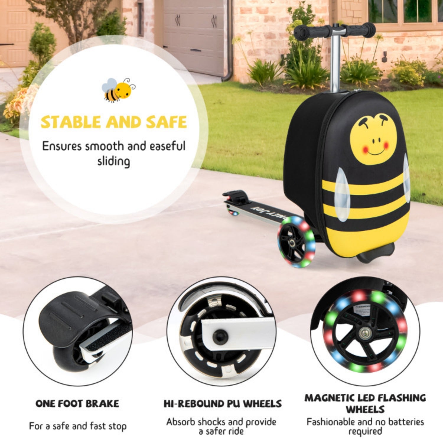 SUGIFT Hardshell Ride-on Suitcase Scooter with LED Flashing Wheels,Yellow