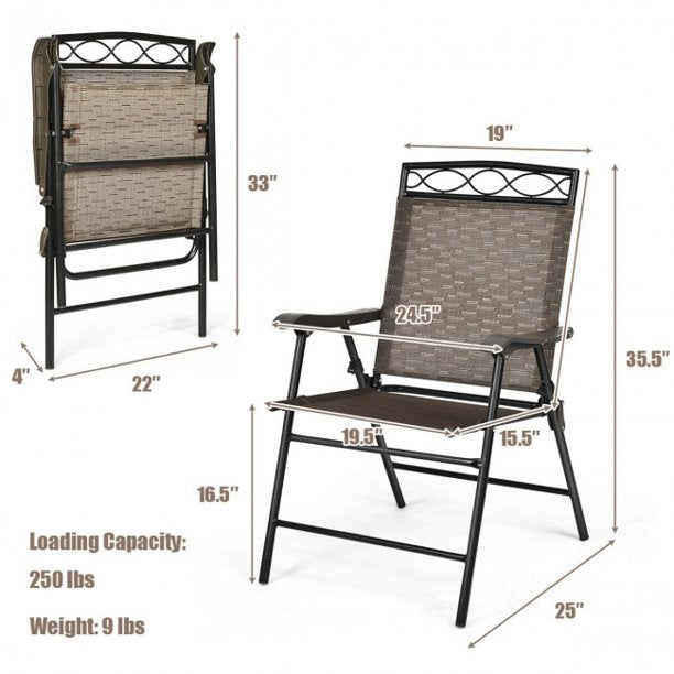 2 Pieces Patio Folding Chairs Sling Portable Dining Chair Set with Armrest