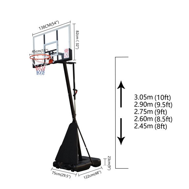 SUGIFT 54 In. Portable Basketball Hoop System, 7.5 - 10 ft. Height Adjustable