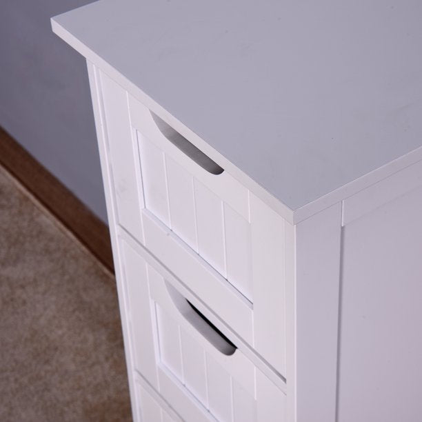 SUGIFT White Bathroom Storage Cabinet, Freestanding Cabinet with Drawers Bedroom Living Room